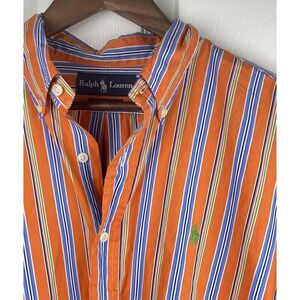 Ralph Lauren Shirt Mens Large Orange Blue Striped Classic Fit Button‎ Down Pony